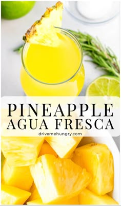 a pineapple agua fresca in a glass with sliced pineapples on the side