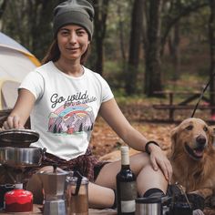 Cute Retro Camping Go wild for a white T-Shirt | Zazzle Boundary Waters, Retro Camping, Positive Shirt, Fall Patterns, Long Sleeve And Shorts, Just Breathe, Under The Stars, Summer Tshirts, Unisex Shirts