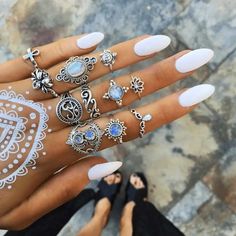 Bohemian Style Rings, Butterfly Eyes, Midi Ring Set, Boho Crystal, Knuckle Ring, Silver Ring Set, Gothic Rings, Geometric Flower, Rings Fashion