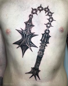 Witch King Mace Tattoo, Witch King Flail Tattoo, Mace Tattoo Blackwork, Medieval Mace Tattoo Design, Flail Tattoo Blackwork, Thorne Tattoo, Mace Tattoo Design, Mid Evil Tattoos, Medevil Tattoo Designs