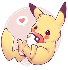 a cute little pikachu holding an egg