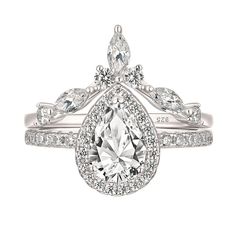 an engagement ring set with a pear shaped diamond