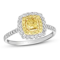 Le Vian Sunny Yellow Diamond Ring 3/4 ct tw 14K Two-Tone Gold | Jared Levian Chocolate Diamonds, Yellow Diamond Ring, Flawless Diamond, Yellow Diamonds, Yellow Diamond Rings, Fancy Yellow Diamond, Le Vian, Sunny Yellow