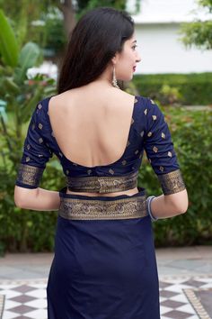 This Saree is Ready to Wear (With Fall and Pico Done). A designer saree in Navy Blue Color. It has intricate design all over the saree. This saree is a suitable amalgamation of style and grace that is required from an ethnic wear. The saree is ideal for any formal gathering. The saree comes with an unstitched blouse of corresponding color and design as shown in the picture. Banarasi Silk Designer Navy Blue Color Saree Fabric Type: Soft Banarasi SilkPrimary Colour: Navy BlueSecondary Colour(s): G Blue Color Saree, Indo Western Gown, Saree Petticoat, Designer Sarees Wedding, Full Sleeve Blouse, Saree Jewellery, Color Party, Lehenga Skirt, Ready To Wear Saree