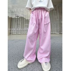 Wiaofellas - Summer New Chic Men's Wide Legs Pants Striped Plaid Design Drawstring Casual Pants Streetwear Straight Trousers Size Chart (Unit: CM) S Waist: 28-29CM Length: 102CM M Waist: 29-30CM Length: 104CM L Waist: 30-31CM Length: 106CM XL Waist: 32-33CM Length: 108CM (1 inch = 2.54 cm, 1 cm = 0.39 inch) Note:1.The folllwing size information is mearsured from the flatly paved clothes. 2.Please allow 1-3cm differ ,and this item has some elesticityItem Shows Baggy Striped Wide Leg Bottoms, Striped Baggy Wide Leg Bottoms, Baggy Striped Bottoms For Spring, Striped Baggy Wide-leg Pants, Non-stretch Striped Pants With Pockets, Casual Striped Wide-leg Pants, Casual Wide-leg Striped Pants, Casual Pink Long Pants, Casual Pink Straight Pants