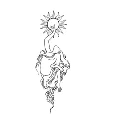 a drawing of the sun above a woman's head with her hands on her hips