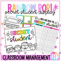 classroom management bind with the text rainbow pop secret student display on it and an image of a