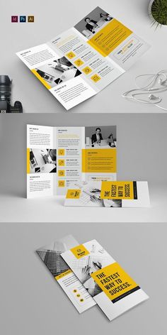 three fold brochure mockup with yellow accents