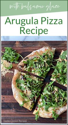 an image of a pizza with arugula on it and the title overlay