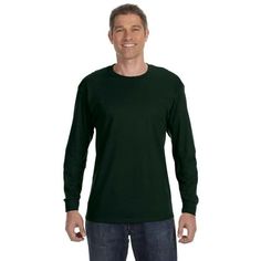 All the comfort of Hanes with our famous tag-free collar!Long-sleeve shirt is preshrunk and resists shrinking and fading.Shoulder-to-shoulder tape for durability.Enjoy the Hanes Lay Flat Collar Guarantee., Pack of 5 Size: 2X.  Color: Green.  Gender: male.  Age Group: adult. Tshirt Men, Green Long Sleeve, Athletic Shirts, Long Sleeve Tee, Long Sleeve Hoodie, Custom Clothes, Shirt Sleeves, Forest Green, Heavy Cotton