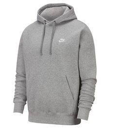 NIKE NSW CLUB FLEECE HOODIE HOODED SWEATSHIRT GRAY BV2654-063 MENS SIZE XL A closet staple, the Nike Sportswear Club Fleece Pullover Hoodie combines classic style with the soft comfort of fleece. Brushed-back fleece is soft and smooth against the skin. Hood with a drawstring offers adjustable coverage. Standard fit for a relaxed, easy feel Ribbed hem and cuffs Kangaroo pocket Fabric: Body: 80-82% cotton/18-20% polyester. Hood lining: 100% cotton. Colorway: Dark Grey Heather/Matte Silver/White St Nike Fleece Hoodie, Embellished Hoodie, Nike Pullover Hoodie, Nike Sportswear Club Fleece, Nike Pullover, Hoodies Men Pullover, Mens Club, Nike Sweater, Nike Sweatshirts