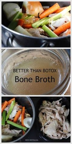 chicken bone broth recipe with carrots, celery and onions in a pot