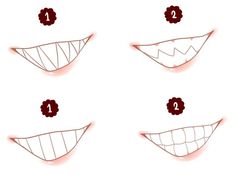 four different types of teeth with the number one on them, and two in the middle