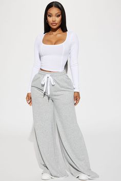 Available In Heather Grey. Wide Leg Pant High Waisted Elastic Waistband Drawstring Pockets Oversized French Terry 60% Cotton 40% Polyester Imported | My Turn Again Lounge Pant in Heather Grey size 2X by Fashion Nova Wide Leg Lounge Pants Outfit, Women Lounge Wear Outfits, Beach Lounge Wear, Fashion Sweatpants, Wide Leg Pants High Waisted, Joggers For Women, Loungewear Outfits, Sweatpants Style, My Turn