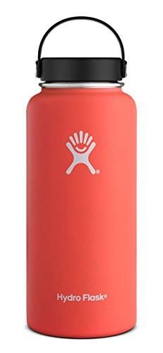 a red hydro flask bottle with a black lid