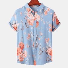 Season:Spring  Summer; Fabric:95% Cotton; Sleeve Length:Short Sleeve; Look After Me:Hand wash,Washable; Gender:Men's; Style:Comfort,Tropical,Hawaiian; Elasticity:Micro-elastic; Tops Type:Casual Shirt,Summer Shirt,Floral Shirt,Beach Shirt,Button Up Shirt,Summer Hawaiian Shirt,Shirt; Occasion:Hawaiian,Beach,Holiday,Vacation,Street; Pattern:Graphic Prints,Flower / Floral; Design:Buttons,Print; Neckline:Turndown; Listing Date:12/13/2022; Bust:; Hips:null; Length:; Length [Bottom]:null; Shoulder Widt Summer Shirts Men, Hawaiian Men, Holiday Clothing, Floral Hawaiian Shirt, Floral Retro, Floral Print Shirt, Mens Short Sleeve Shirt, Print Shorts, Mens Hawaiian Shirts