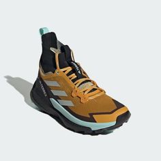 adidas Terrex Free Hiker 2.0 Hiking Shoes - Yellow | Women's Hiking | adidas US Functional Adidas Lace-up Trail Running Shoes, High-top Athleisure Running Shoes For Outdoor, Outdoor High-top Athleisure Running Shoes, Functional Adidas Running Shoes For Hiking, Functional Adidas Hiking Running Shoes, Athleisure High-top Running Shoes For Outdoor Activities, Sports High-top Hiking Boots With Branded Insole, Sporty Hiking Boots With Boost Midsole, Adidas Trail Running Shoes With Boost Midsole