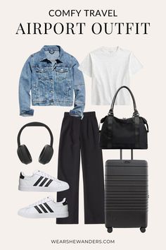 Sport Travel Outfit, Travel Jeans Outfit, Outfits For Sightseeing, Airport Outfit Comfy Travel Style, Flying Clothes, Outfits For Traveling, Travelling Outfits, Airport Outfit Comfy, Traveling Outfits