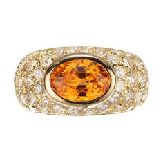 Spessartite Garnet, Dome Ring, Yellow Gold Setting, Domed Ring, Diamond Gold, Happy Colors, Gold Set, Cluster Ring, Cocktail Ring