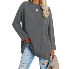 This Cotton Oversized Tee is just what you need! Skin Friendly Material.It's Stretchable,Soft and Lightweight, Provide You a Pleasing Wearing Experience. Our solid color t shirts suitable for Casual Daily/ Travel/ Home/ Vacation/ Shopping/ Street/ Party/ Outdoor/ Club to Wear. The long sleeve tunic tees is very flattering and cute,good to wear with leggings,different jeans,shorts,high heels and boots. Material:65% Cotton,30% Polyester,5% Spandex Item Type:Tees Gender:Women Features :Women Long S Oversized Tops, Color Tops, Estilo Chic, Loose Shirts, Oversized Top, Round Neck Tops, Aaliyah, Look Plus, Basic Tee