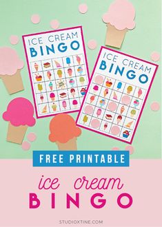 ice cream bingo game for kids with free printables on the front and back