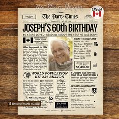 the front page of a newspaper with an image of joseph's 60th birthday on it