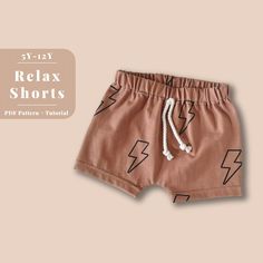 PDF sewing pattern & tutorial for our Relax Shorts for Baby, Toddler and Kids available via INSTANT DOWNLOAD. Comes with written instructions & a step by step photo tutorial. No physical item will be mailed to you. ★ Buy 3 or more patterns and save 20%! Automatically applied at checkout. ★ Pattern Files:     8.5" X  11" * A4 * A0 * Projector = All layered files     Photos Instructions     ENGLISH Only. ★ Sizes:     5Y, 6Y, 7Y, 8Y, 9Y, 10Y, 11Y & 12Y    Looking for SMALLER sizes? We have them her Kids Shorts Pattern, Toddler Shorts Pattern, Boy Shorts Pattern, Baby Shorts Pattern, Shorts Sewing Pattern, Shorts Sewing, Sewing Shorts, Shorts Pattern, Boys Shorts