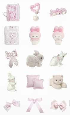 many different types of stuffed animals and accessories