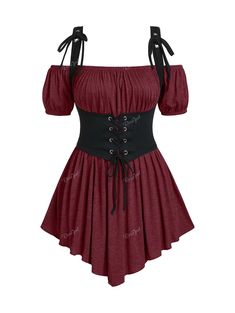 PRICES MAY VARY. Feature--Renaissance shirt, gothic top, cold shoulder, heart, lace-up, colorblock, two tone top, corset top, ruffles, peasant shirt, overbust corset Matching--This off the shoulder gothic top can be paired with pants, skirts, jeans, leggings for daily wear. In addition, you can also pair it with gothic makeup, gothic accessories, gothic boots for a gothic, renaissance, steampunk clothing look. Occasions--This open shoulder tee is suitable for daily, halloween witch costume,carni Pirate Costume Women Plus Size, Festival Streetwear, Accessories Gothic, Plus Size Gothic, Pirate Dress, Female Pirate Costume, Gothic Costume, Plus Size Halloween Costume, Pirate Outfit