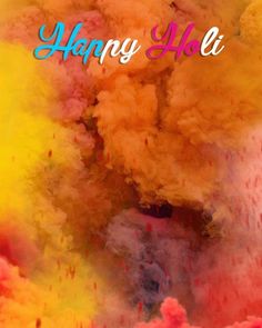 the words happy holi are written over colorful powder