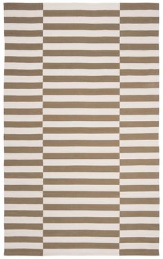 a brown and white rug with horizontal stripes