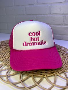 Cool But Dramatic Hat Trucker Hat Pink Foam Trucker Moody Girls Custom Trucker Hats 5 panel, foam trucker hat, Otto brand   Handmade in Plano, Texas. Trendy 5-panel Letter Print Baseball Cap, Trendy 5-panel Trucker Hat With Letter Print, Trendy Summer 5-panel Snapback Hat, Trendy 5-panel Snapback Hat For Summer, Trendy Pink Bucket Hat, Pink 5-panel Trucker Hat For Spring, Trendy Adjustable Trucker Hat With Short Brim, Trendy Adjustable Short Brim Trucker Hat, Trendy 5-panel Summer Baseball Cap