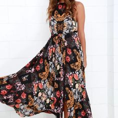 Lulus Butterfly's Ball Black Floral Print Maxi Dress Size: Large Fit: This Garment Fits True To Size. Length: Floor Length. Bust: Great For Any Cup Size. Hip: Not Fitted - Room For Hips. Fabric: Fabric Has No Stretch. Lulus Dresses, Black Floral Print, Floral Print Maxi Dress, Floral Print Maxi, Lulu Dresses, Cup Size, Black Orange, Black Floral, Orange Black