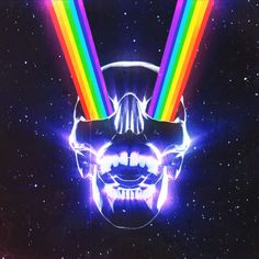 an image of a man with two rainbows on his face in front of the stars