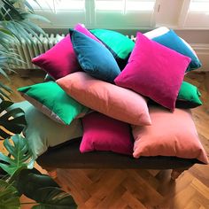 teal pillow, blush pillow, bright pink pillow, emerald green pillow Teal Pillow, Apartment Makeover, Velvet Cushions, How To Make Light