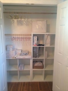 the closet is organized and ready to be used as a craft room or office space