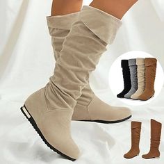 Category:Boots; Upper Materials:Faux Leather; Season:Summer,Fall,Winter; Heel Type:Platform,Hidden Heel; Gender:Women's; Size Suggestion:standard size, select your usual size; Toe Shape:Round Toe; Type:Knee High Boots; Style:Minimalism,Elegant,Casual; Heel Height(inch):1-2; Outsole Materials:Rubber; Occasion:Party,Daily,Outdoor,Office; Listing Date:11/21/2023; Production mode:External procurement; 2024 Trends:Plus Size,Biker boots,Platform Boots; Size chart date source:Provided by Supplier.; Heel Height:Flat Knee High Boots Flat, Shoes Outfit, Slouched Boots, Cute Boots, Women Boots, Biker Boots, Boots Fall, Fall Shoes, Wedge Boots