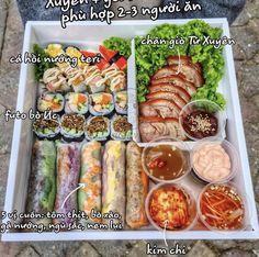 a tray filled with lots of different types of food