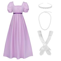 PRICES MAY VARY. This long regency dress has an elegant satin sash, gloves, artificial pearl necklace and headband. U-Back and high waist Perfect for Jane Austen festival, Gifts for birthday or engagement, tea parties, opera, concerts, banquets, prom, Easter, wedding, school party, Halloween costume other Cosplay costume events Wearing this regency dress back you to the history of early 1800s, daily wear dress, church harvest dress, Victorian dress, cocktail party costume, prairie girl colonial Tea Party Dresses For Women, Colonial Costume, 1900s Dress, Harvest Dress, Regency Dresses, Victorian Ball, Daily Wear Dress, Rapunzel Dress, Easter Wedding