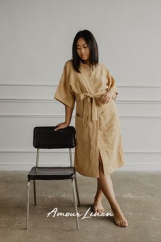 This linen bathrobe is made in the Kimono style, is perfect for everyday use. It is a simple and cozy bathrobe made of high-quality, natural European linen. Bathrobe is handmade and pre-washed and softens with age and every wash. It makes a perfect gift for an anniversary, baby shower, or as a pregnancy gift. And since the Kimono style is loose and comfy, you don't need to worry about sizing! Add our linen robe to your closet today and enjoy free shipping on orders over $100! Cozy Bathrobe, Chill At Home, Linen Bathrobe, Women Kimono, Linen Robe, Rosy Brown, After Bath, European Linens, Kimono Style