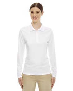 Ladies' Pinnacle Performance Long-Sleeve Piqué Polo - WHITE - XS | CORE365 Women's Pinnacle Performance Long-Sleeve Piqué Polo Shirt in White Size XS | Polyester Long Sleeve Polo Women, Polo Women, Polo Long Sleeve, Polo Shirt White, Pique Polo Shirt, Long Sleeve Polo Shirt, Polo Shirt Women, Long Sleeve Polo, Sports Shirts