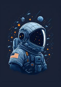 an astronaut with stars and planets in the background