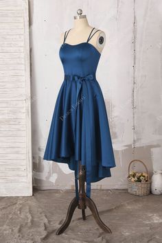 This lustrous ink blue double spaghetti straps satin dress is the best choice for the homecoming bridesmaid. The simple bodice is more lovely when topped with bow sash, and the high-low hem shows off your nice legs. shown color ink blue bra support with cups boning yes closure back zipper lining fully lined Bow Sash, Bra Support, Maid Of Honour Dresses, Blue Bra, Ink Blue, Color Ink, Support Bras, Blue Satin, Satin Dress