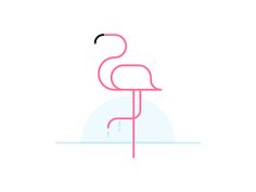 a pink flamingo standing on top of a body of water in front of a white background