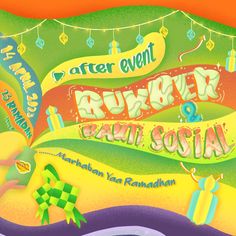 an advertisement for the event is shown in this image, with colorful lettering and decorations