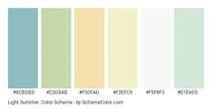 the color chart for different shades of green, yellow and blue with text that reads light summer