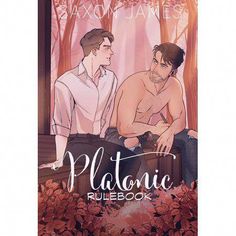 a book cover with two men sitting next to each other in front of trees and flowers