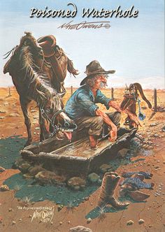 an old man riding on the back of a horse next to another person in a cowboy hat