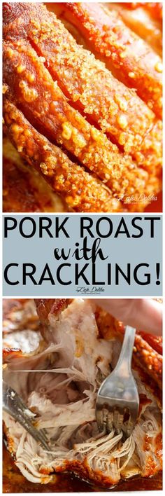 pork roast and crocking in the slow cooker with text overlay that reads pork roast and crocking