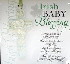 an irish baby blessing card with a cross